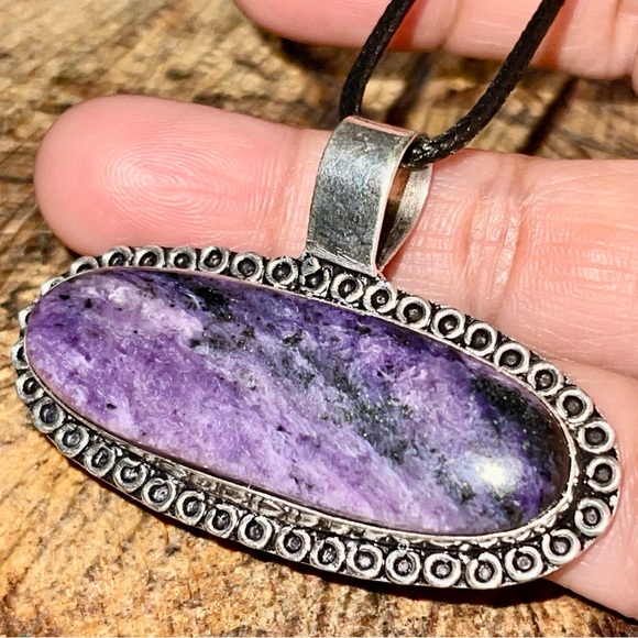 Russian Purple Charoite Pendant 1 1/2”x1 7/8” - Picture 3 of 13